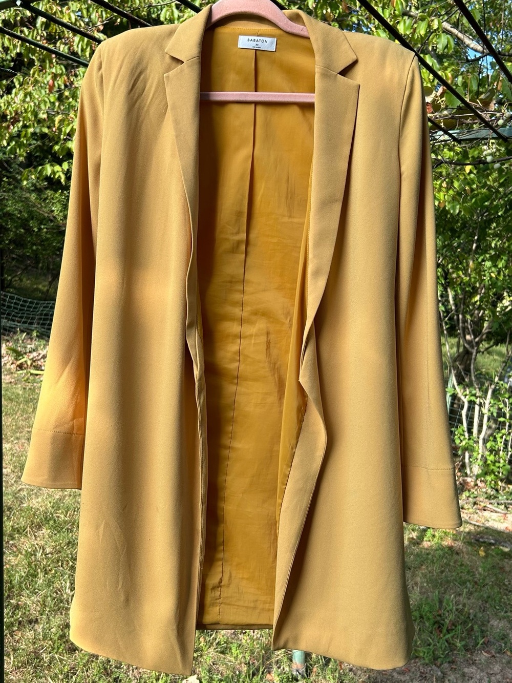 Babaton mustard yellow open front duster jacket size XS